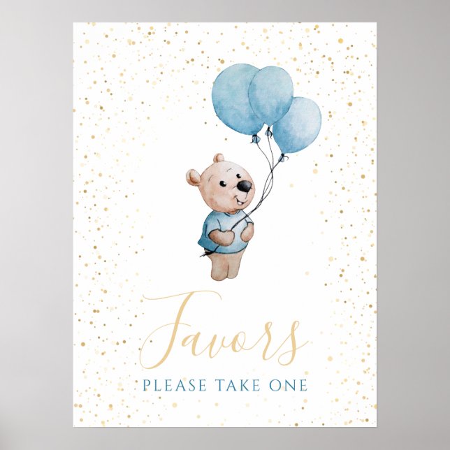 Teddy Bear Baby Shower Gold Favoriten Schild (Vorne)