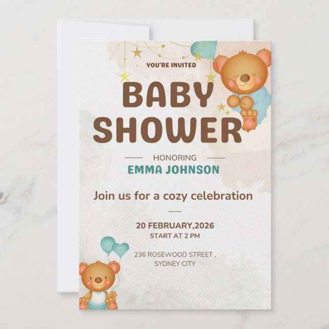 Teddy Bear Baby Shower Invitation (Devant)