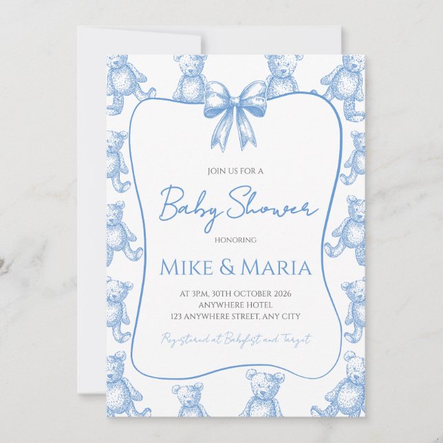 Teddy bear baby shower invitation einladung (Vorderseite)