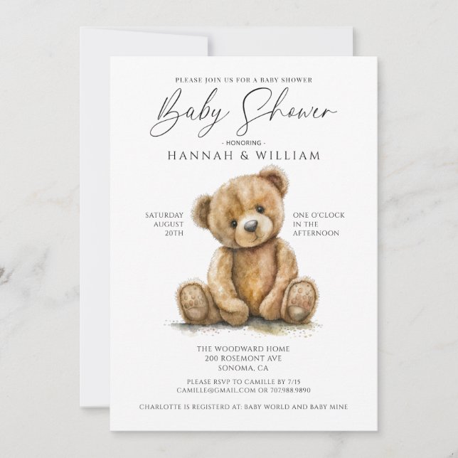 Teddy Bear Baby shower Invitation Neutre genre (Devant)