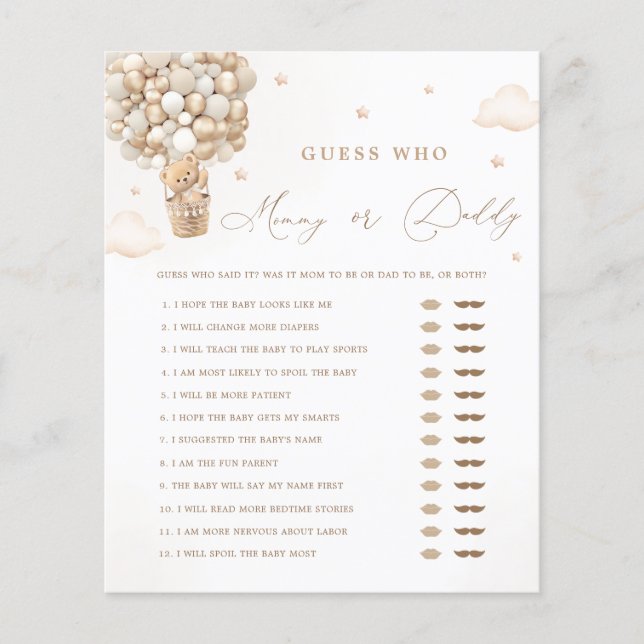 Teddy Bear Baby Shower Mommy oder Daddy Game (Vorderseite)