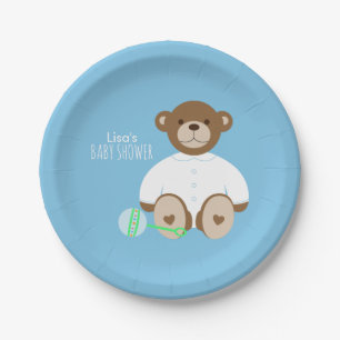 Teddy Bear Baby Shower Paper Plate - auf blau Pappteller