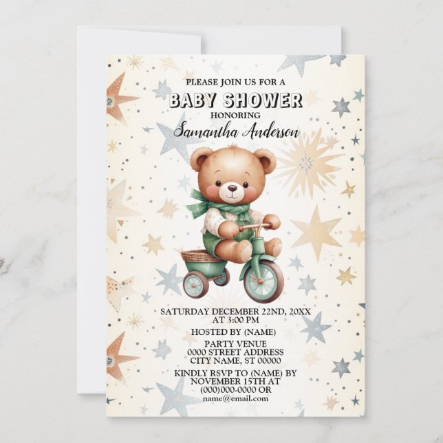 Teddy Bear Baby Shower Party Elegant Einladung (Vorderseite)