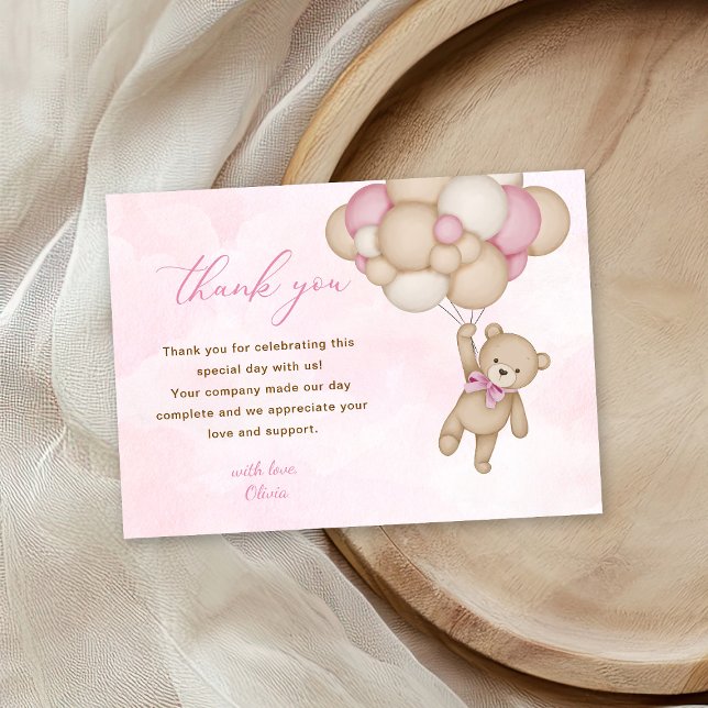Teddy Bear Baby Shower Pink Dankeskarte (Von Creator hochgeladen)