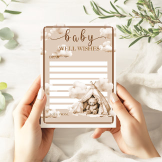 Teddy Bear Baby Shower Well Wishes Advice Card Hinweiskarte