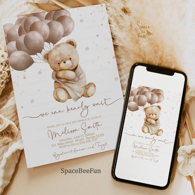 Teddy Bear Baby Shower Wir können warten Einladung (teddy bear baby shower,baby shower theme,gender neutral baby shower,baby shower decorations,teddy be)