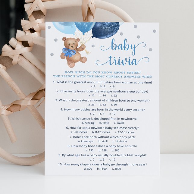 Teddy Bear Baby Trivia Baby shower Carte de jeu (Créateur téléchargé)
