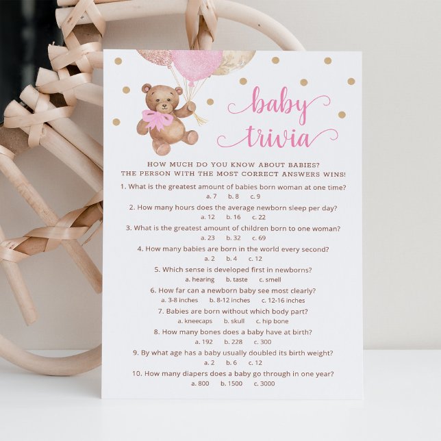 Teddy Bear Baby Trivia Baby shower Carte de jeu (Créateur téléchargé)