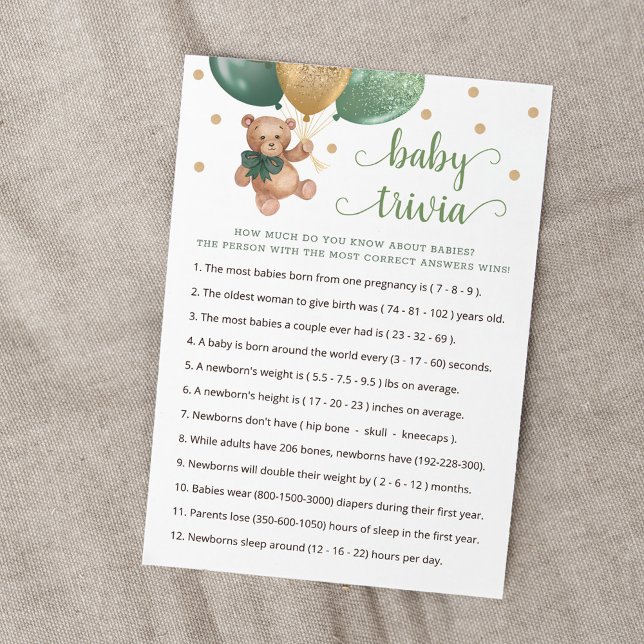 Teddy Bear Baby Trivia Baby shower Carte de jeu (Créateur téléchargé)
