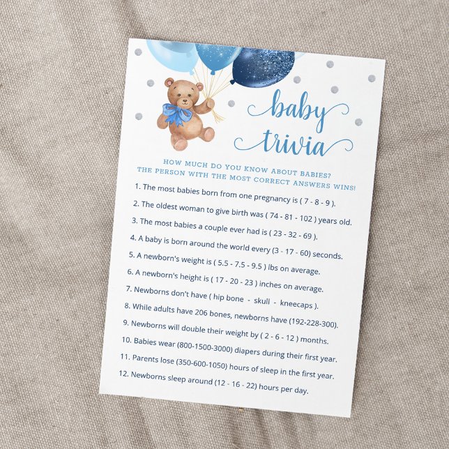Teddy Bear Baby Trivia Baby shower Carte de jeu (Créateur téléchargé)