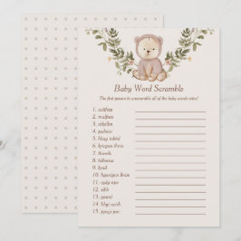 Teddy Bear Baby Word Scramble Game Template Einladung