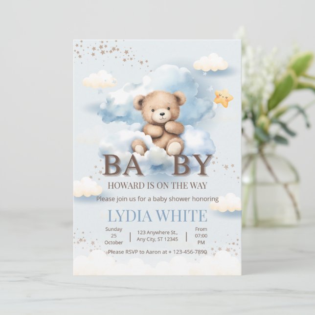 Teddy Bear Babydusche kann frühzeitig abwarten Einladung (Stehend Vorderseite)