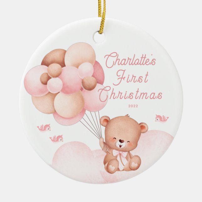 Teddy Bear Baby's erste Weihnachtsnachtsnachtsnach Keramik Ornament (Vorne)