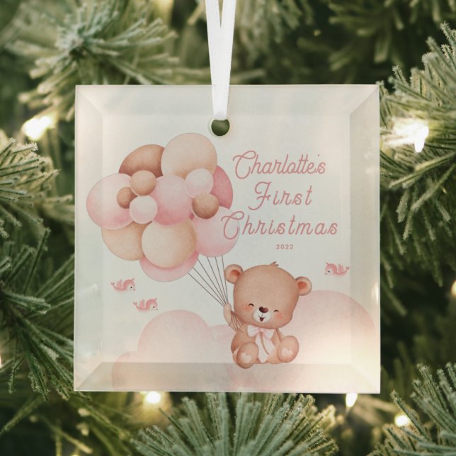 Teddy Bear Baby's First Christmas Ornament Aus Glas (Insitu)