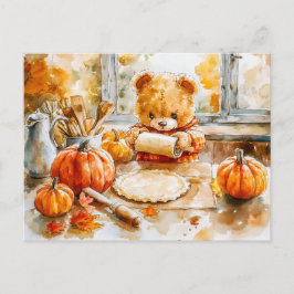 Teddy Bear Baking a Pumpkin Pie Postkarte