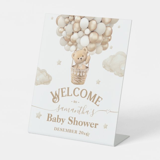 Teddy Bear Ballon Bearly Wait Baby Dusche Begrüßun Sockelschild (Vorderseite)