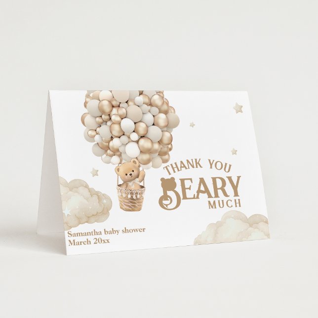 Teddy Bear Ballon Bearly Wait neutrale Baby Dusche Dankeskarte (Von Creator hochgeladen)