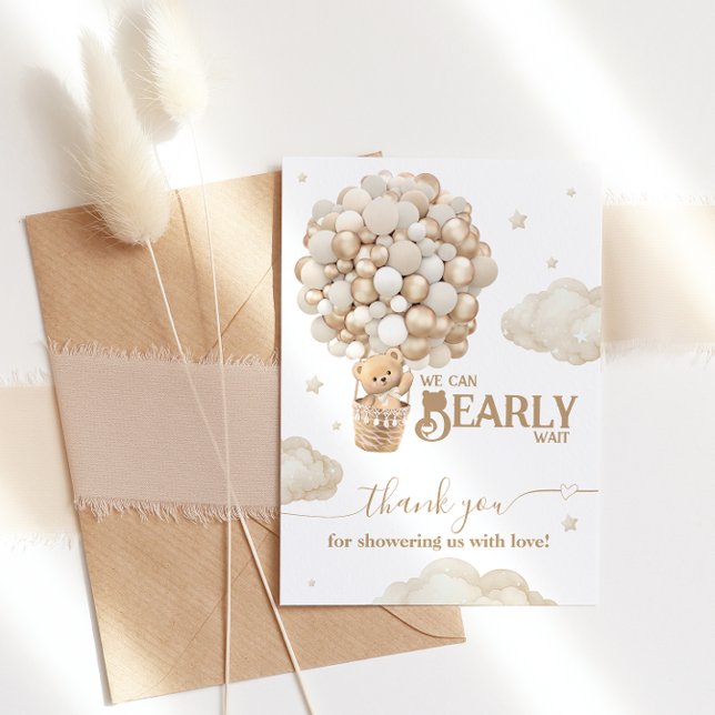 Teddy Bear Ballon Bearly Wait neutrale Baby Dusche Dankeskarte (Von Creator hochgeladen)