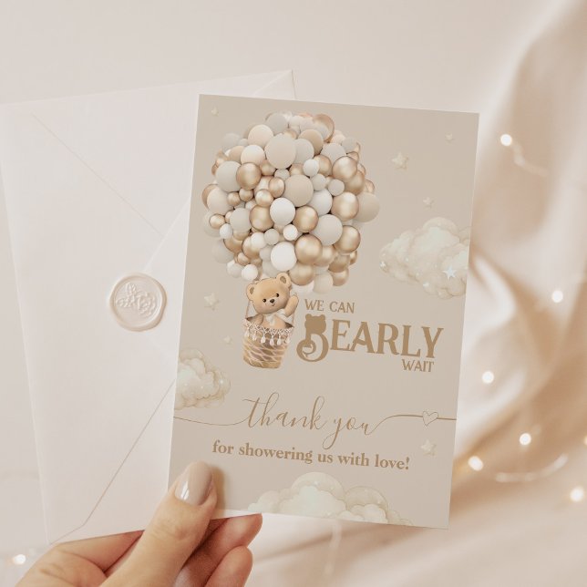 Teddy Bear Ballon Bearly Wait neutrale Baby Dusche Dankeskarte (Von Creator hochgeladen)