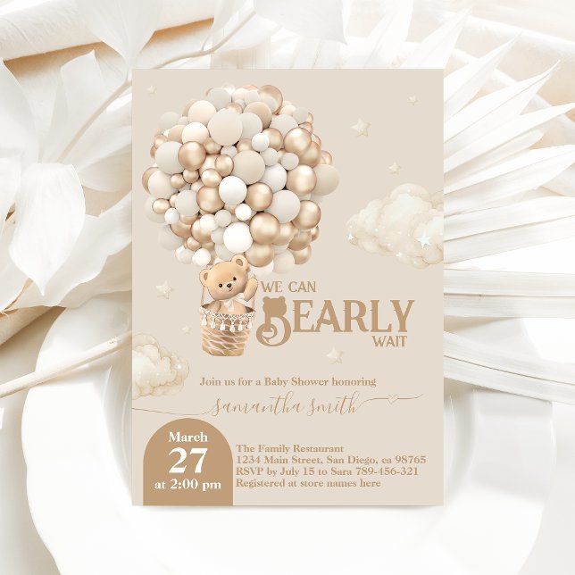 Teddy Bear Ballon Bearly Wait neutrale Baby Dusche Einladung (Von Creator hochgeladen)