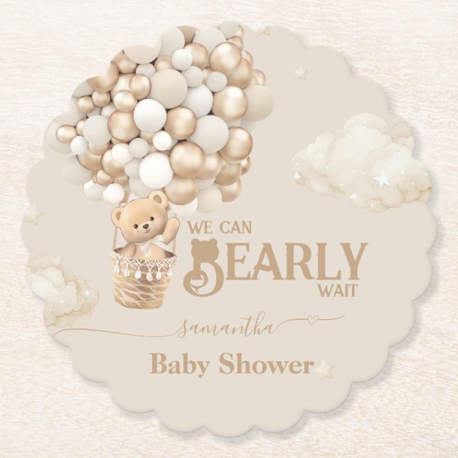 Teddy Bear Ballon Bearly Wait neutrale Baby Dusche Untersetzer (Vorderseite)