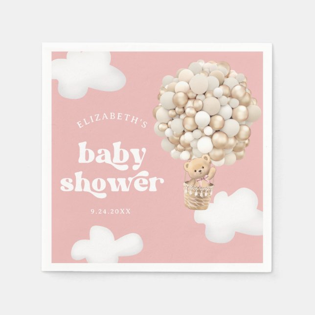 Teddy Bear Ballon Bearly Wait Pink Baby Dusche Serviette (Vorderseite)