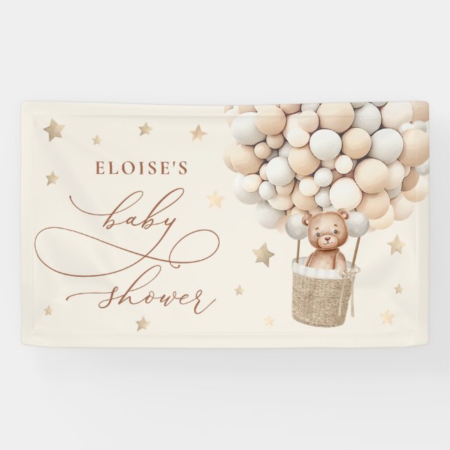 Teddy Bear Ballon Neutral Bearly Wait Baby Shooter Banner (Horizontal)