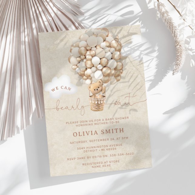 Teddy Bear Ballon Neutral Bearly Wait Baby Shooter Einladung (Von Creator hochgeladen)