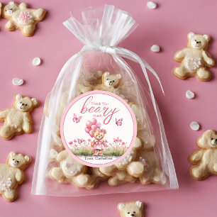 Teddy Bear Ballon Pink Butterfly Girl Babydusche Runder Aufkleber