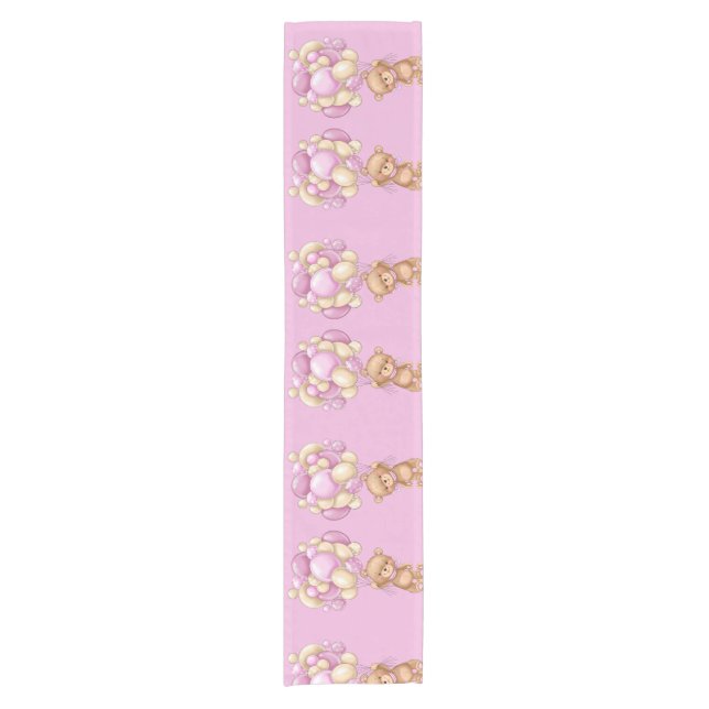 Teddy Bear Ballon Pink Kurz Table Runner Kurzer Tischläufer (Vorderseite)