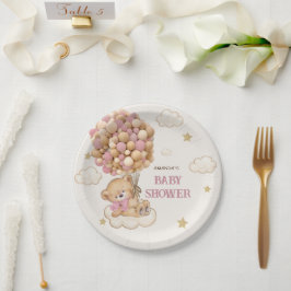 Teddy Bear Ballons Beige Pink Babydusche Pappteller