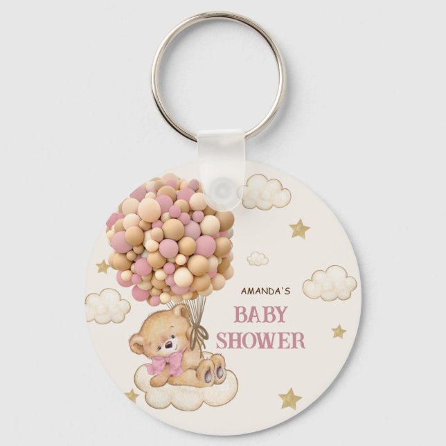 Teddy Bear Ballons beige Pink Schlüsselanhänger (Vorderseite)