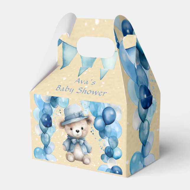 Teddy Bear Balloon Arch Boy Babydusche Geschenkschachtel (Vorderseite)