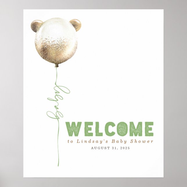 Teddy Bear Balloon Baby Dusche Begrüßungszeichen Poster (Vorne)