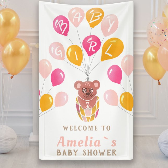 Teddy Bear Balloon Baby Girl Baby Shower Banner (Von Creator hochgeladen)