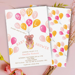 Teddy Bear Balloon Baby Girl Baby Shower Einladung