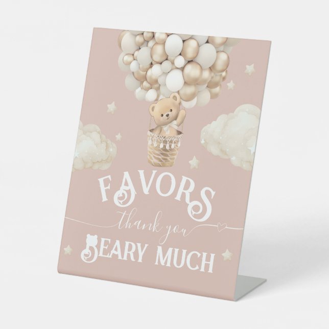 Teddy Bear Balloon Baby Shower bevorzugt Sockelschild (Vorderseite)