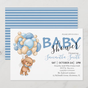 Teddy Bear Balloon Baby Shower Invitations