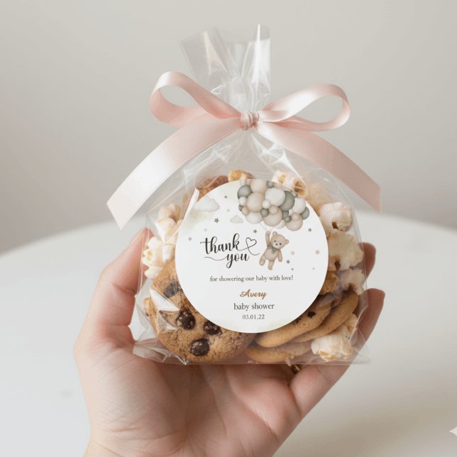 Teddy Bear Balloon Baby Shower Thank You Sticker (Créateur téléchargé)