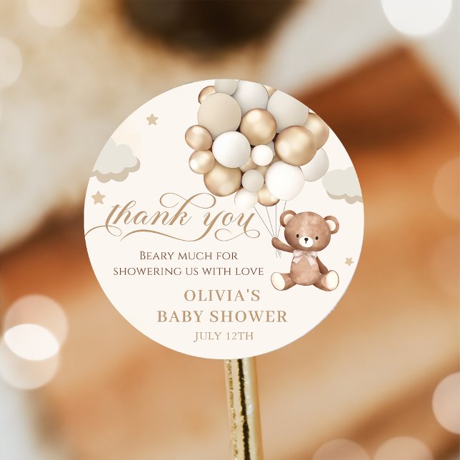 Teddy Bear Balloon Baby Wait Baby Shooter Runder Aufkleber (Von Creator hochgeladen)