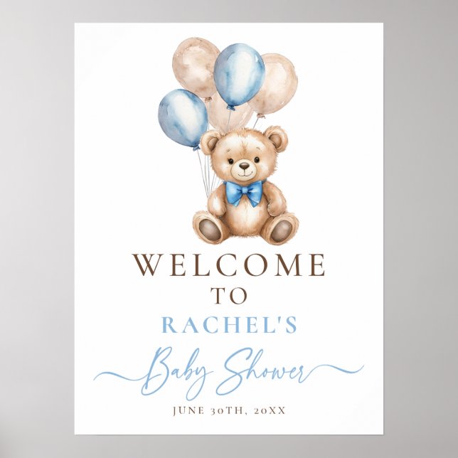 Teddy Bear Balloon Babydusche Begrüßungszeichen Poster (Vorne)