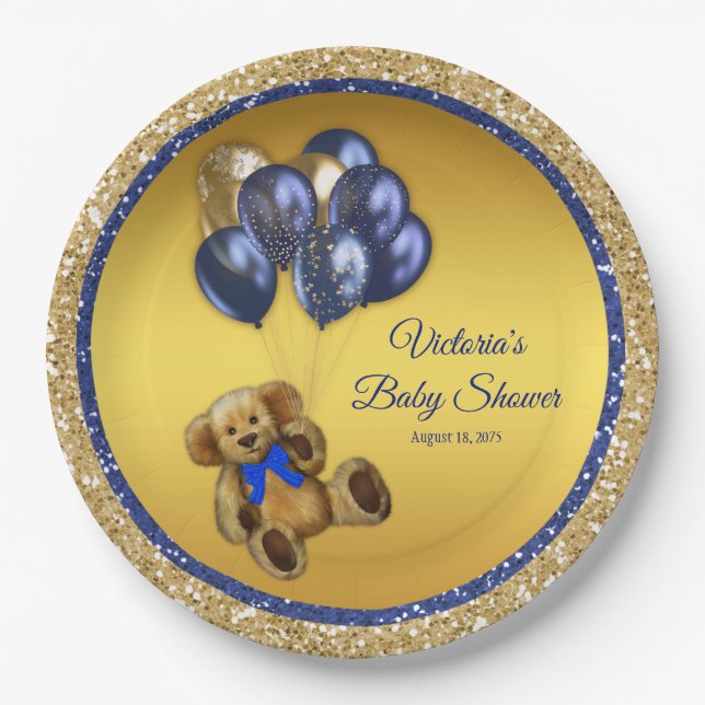 Teddy Bear Balloon Babydusche Paper Teller (Vorderseite)