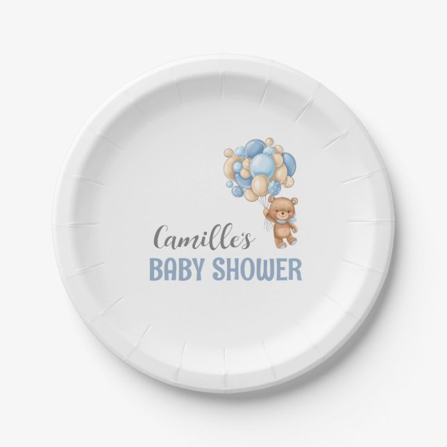 Teddy Bear Balloon Babydusche Pappteller (Vorderseite)