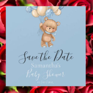 Teddy Bear Balloon Blue Baby Dusche Save the Date Magnetkarte