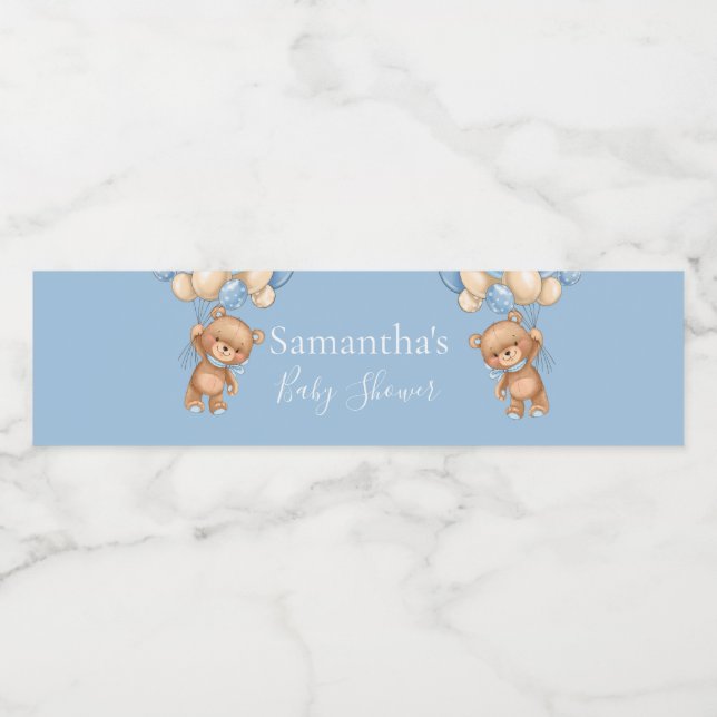 Teddy Bear Balloon Blue Babydusche (Einzelnes Label)
