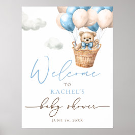 Teddy Bear Balloon | Blue Boy Baby Dusche Willkomm Poster