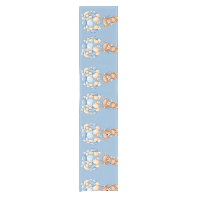 Teddy Bear Balloon Blue Kurz Table Runner Kurzer Tischläufer (Vorderseite)