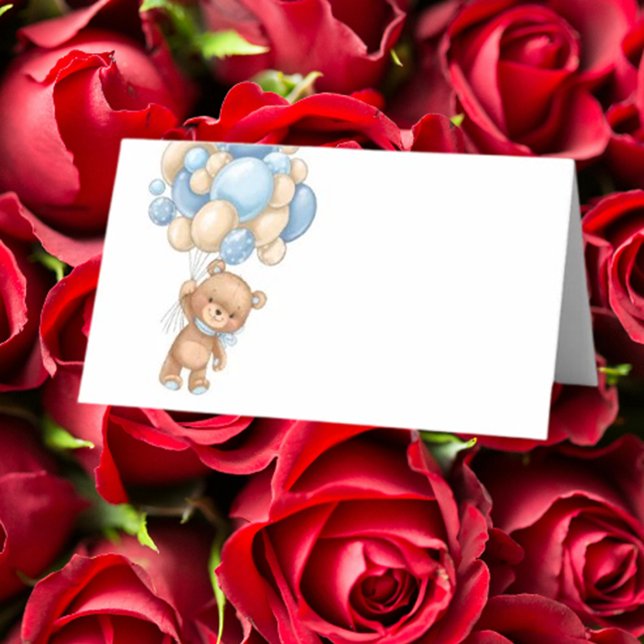 Teddy Bear Balloon Blue Platzkarte (Add a charming touch to your event with our Teddy Bear Balloon Blue Place Card. )