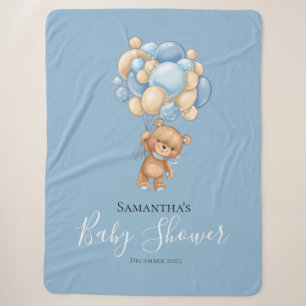 Teddy Bear Balloon Blue Sherpa Blanket Sherpadecke