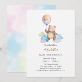Teddy Bear Balloon Clouds Beary First Birthday Einladung